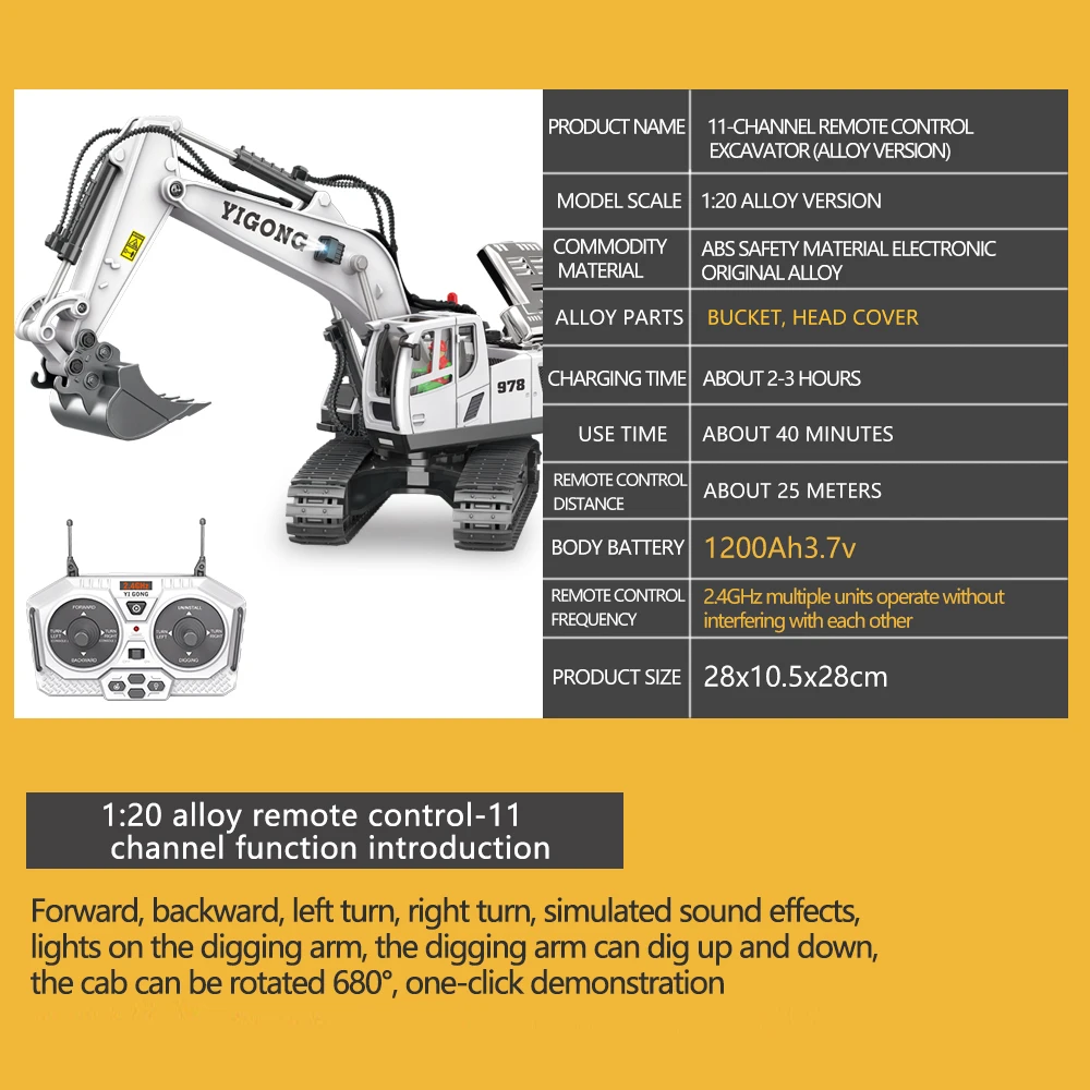 Teeggi 1:20 RC Excavator Car Children Toys 2.4G Remote Control Dump Truck Car Bulldozer Toy Radio Electric Car For Children Gift