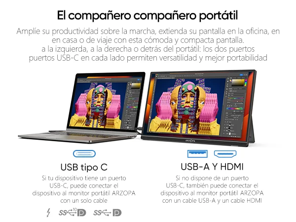 ARZOPA 14.0 inch 1080P FHD Portable Monitor IPS Screen with USB C HDMI External Second Display for Mac,Laptop,PC,Switch,PS,Xbox