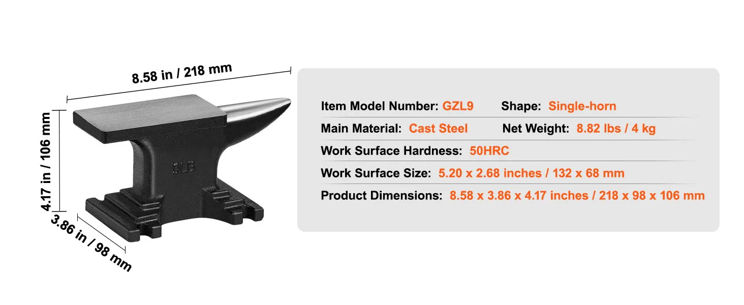 SucceBuy Single Horn Anvil Cast Steel Anvil High Hardness Rugged Round Horn Anvil Blacksmith Compact Design and Stable Base