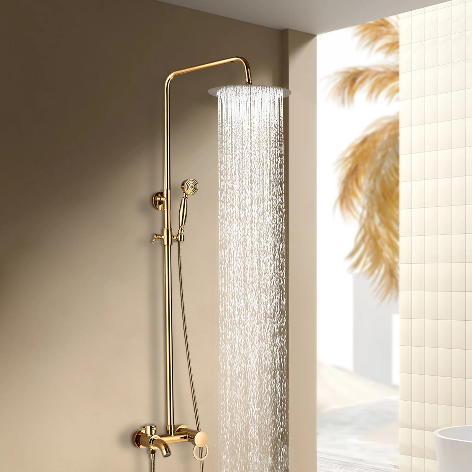 Shower System Set Bathroom Shower Faucet Set 3-way Rainfall Shower Set Gold