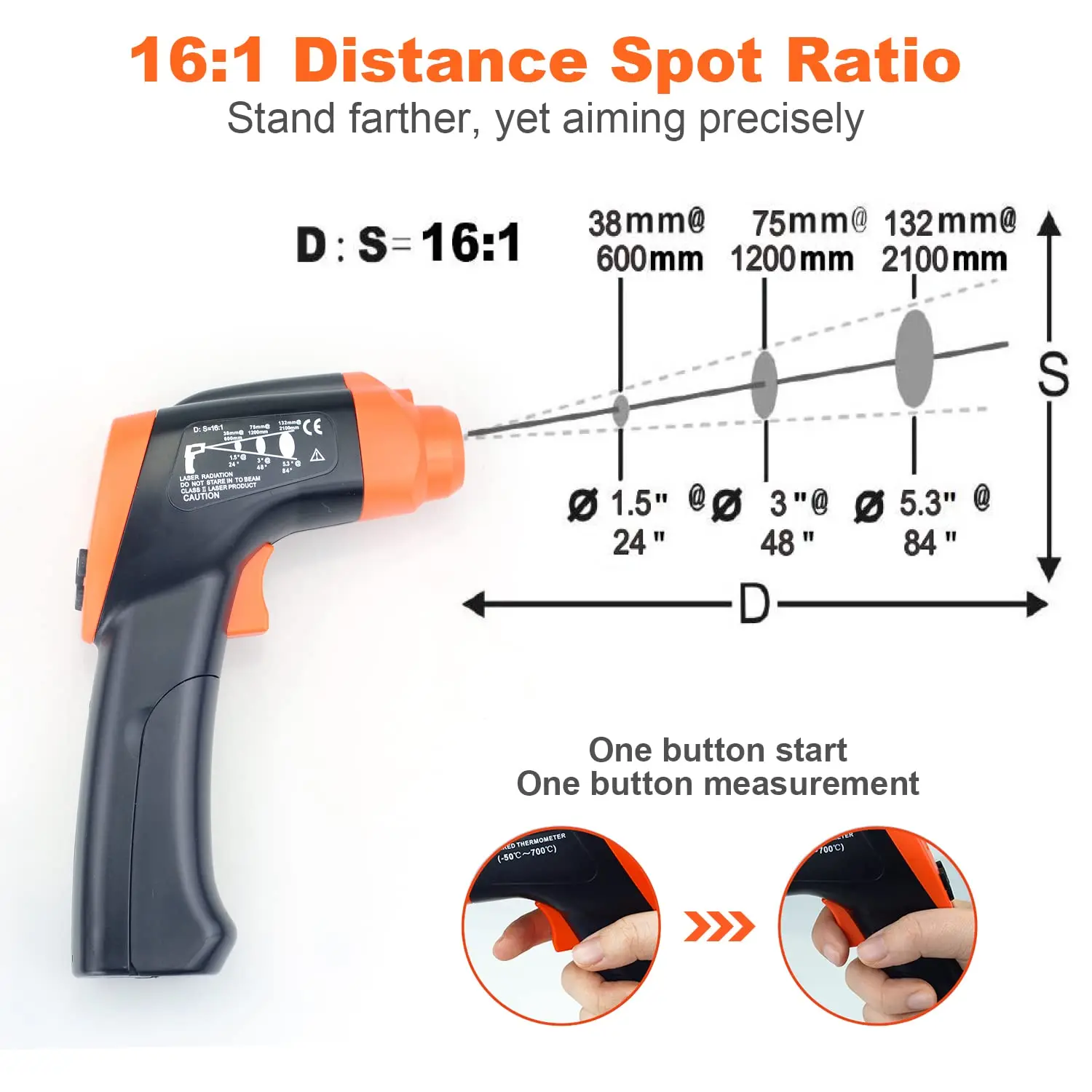 Infrared IR Thermometer, Infrared Pyrometer Laser Temperature Meter Industrial Temperature Gun Measure Temp -50°C ~ 700°C