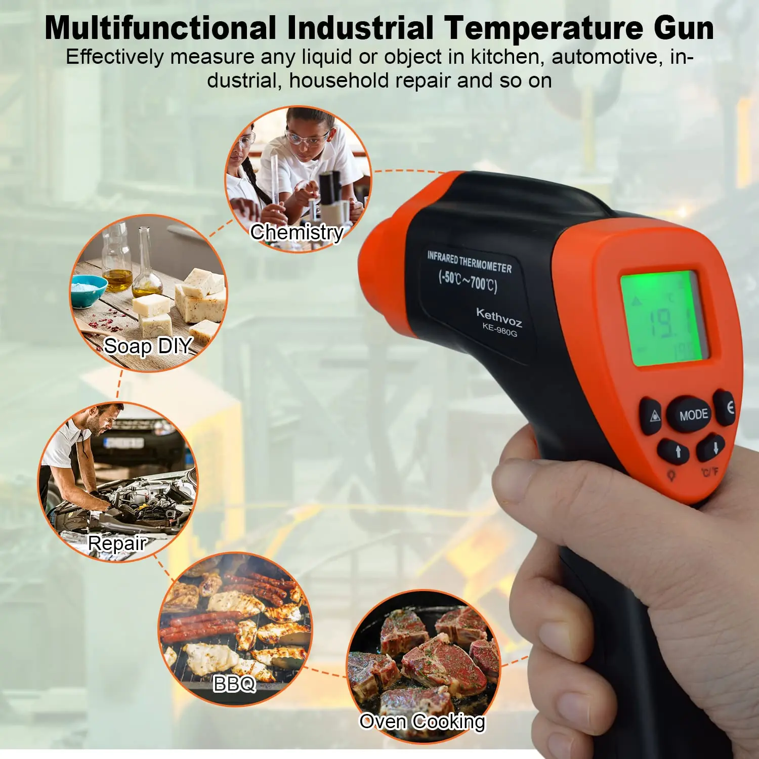 Infrared IR Thermometer, Infrared Pyrometer Laser Temperature Meter Industrial Temperature Gun Measure Temp -50°C ~ 700°C