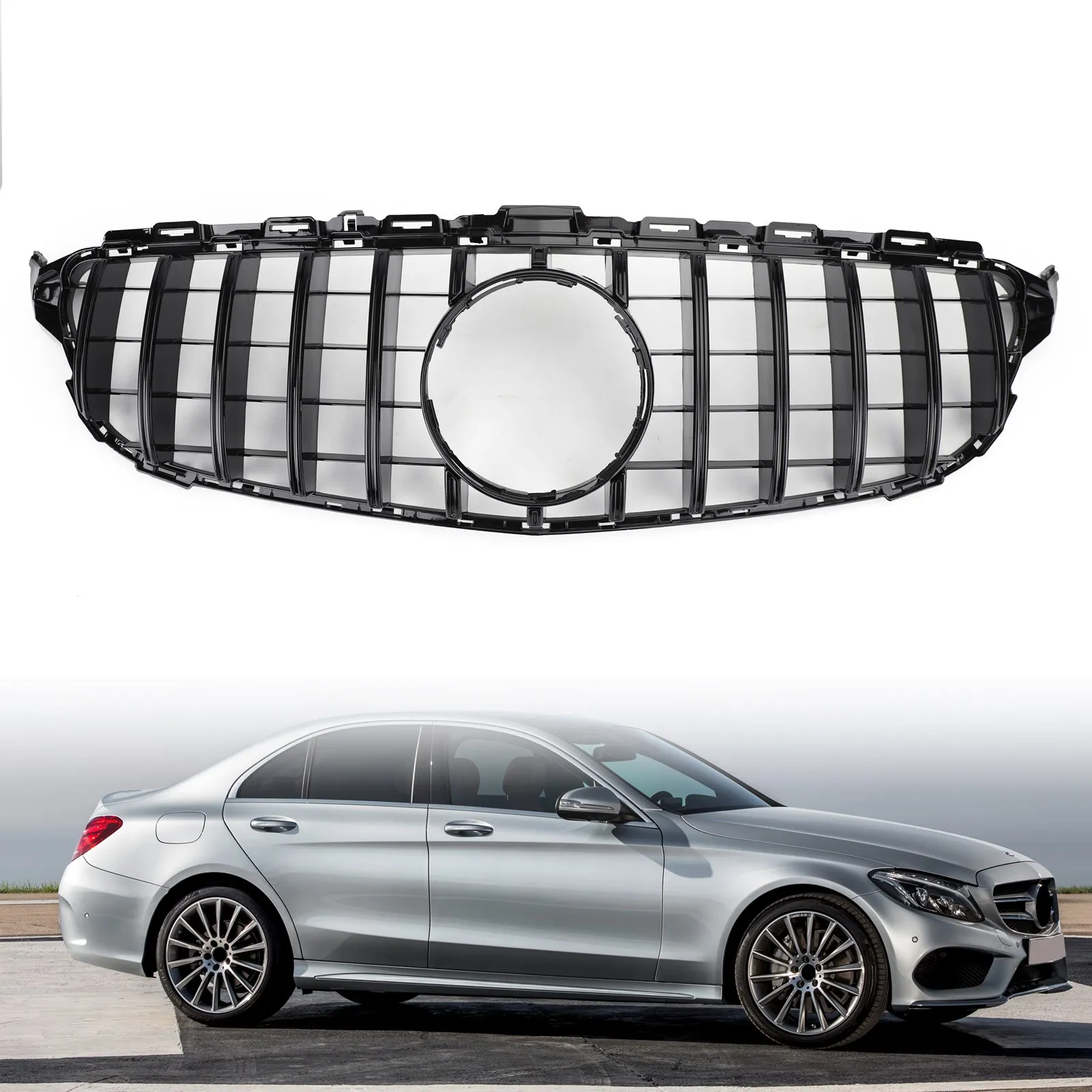 Artudatech 2015-2018 for Benz C class W205 C250 C300 C43 GTR Style Front Bumper Grill Replacement Grille Generic