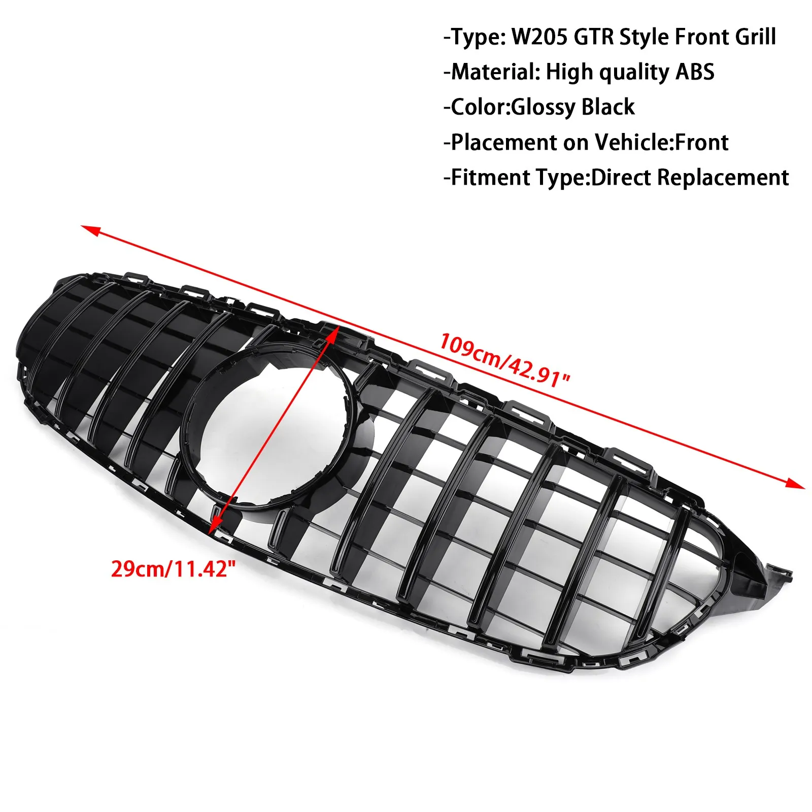 Artudatech 2015-2018 for Benz C class W205 C250 C300 C43 GTR Style Front Bumper Grill Replacement Grille Generic