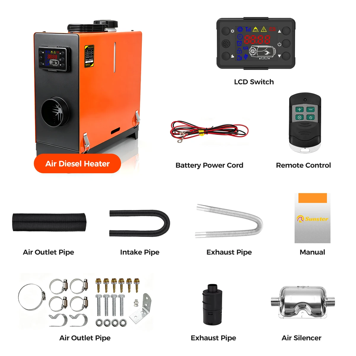 TR 3 8KW 12V 24V Universal Diesel Air Heater With LCD Switch Low Noise Diesel Car Parking Heater For Car RV Campervan Tent