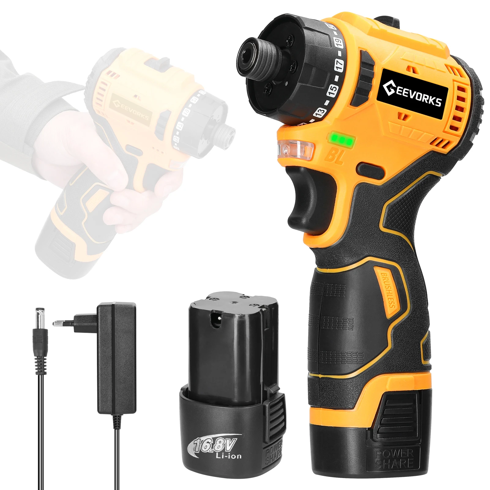 16.8V Electric Screwdriver Brushless Motor 1500rpm 55Nm Torque Electric Drill Rechargeable Screwdriver DIY Repairing Power Tool