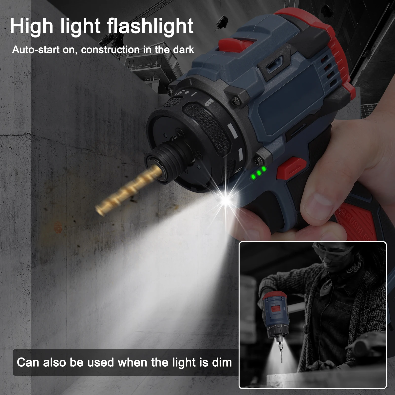 16.8V Electric Screwdriver Brushless Motor 1500rpm 55Nm Torque Electric Drill Rechargeable Screwdriver DIY Repairing Power Tool