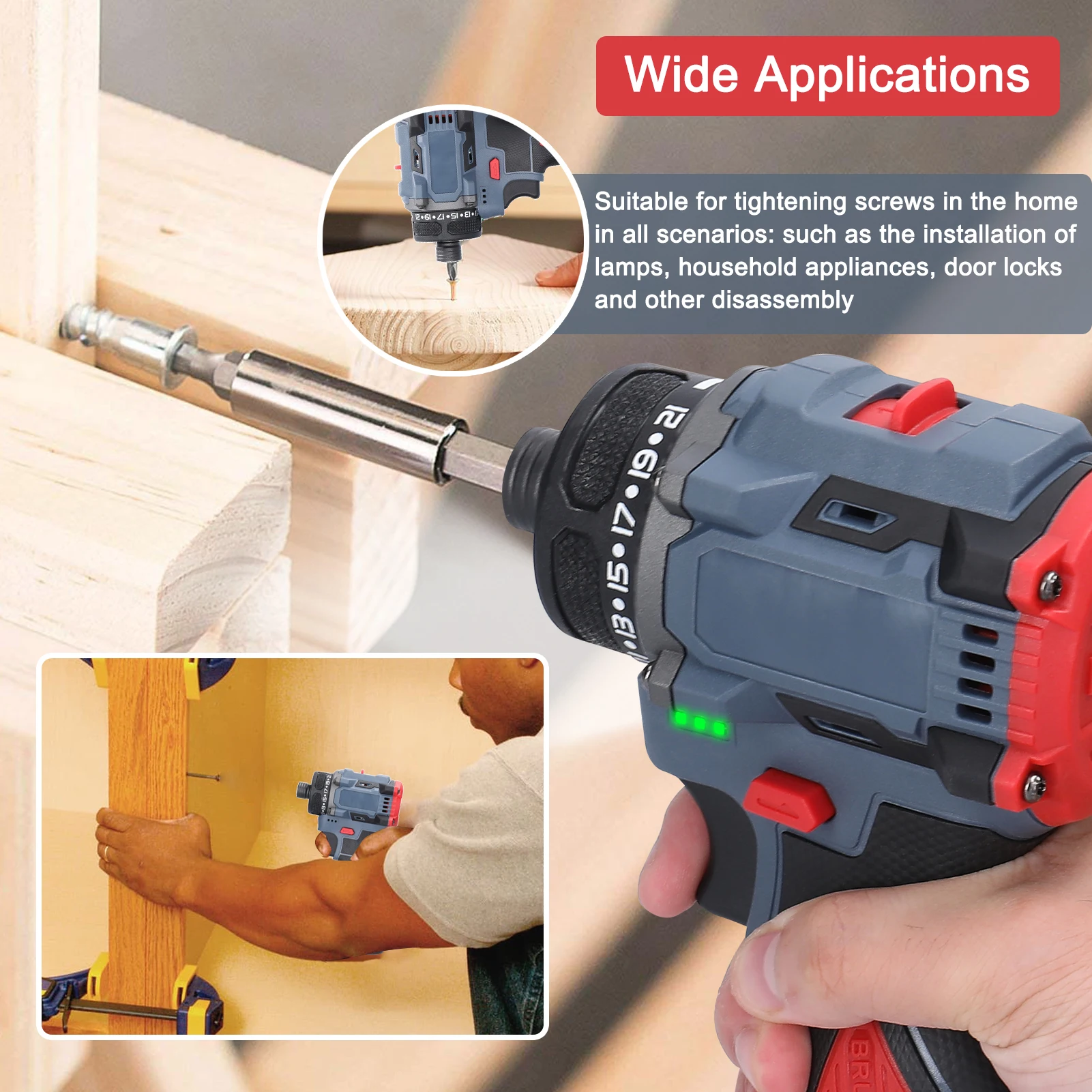 16.8V Electric Screwdriver Brushless Motor 1500rpm 55Nm Torque Electric Drill Rechargeable Screwdriver DIY Repairing Power Tool