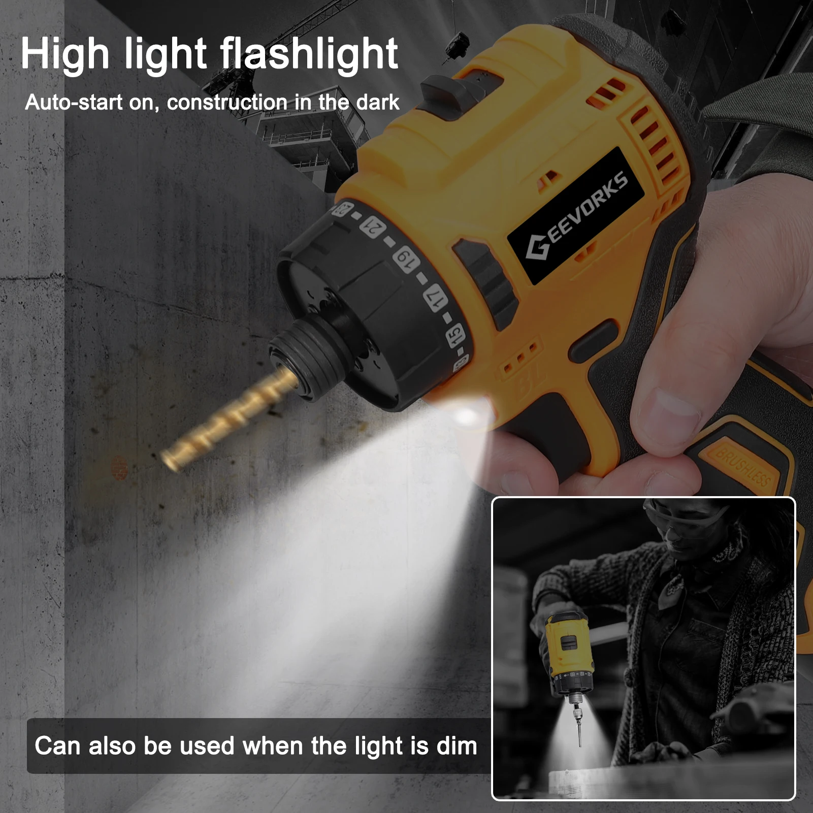 16.8V Electric Screwdriver Brushless Motor 1500rpm 55Nm Torque Electric Drill Rechargeable Screwdriver DIY Repairing Power Tool