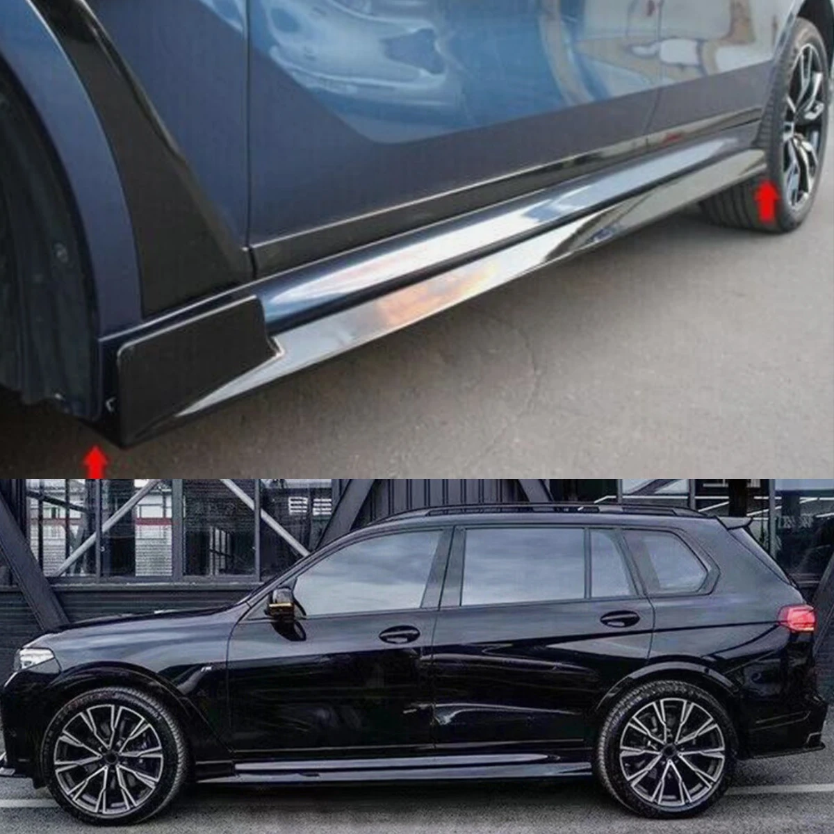 For BMW X7 G07 M Sport 2019-2024 Gloss Black Body Kits Side Skirts Extension Lip