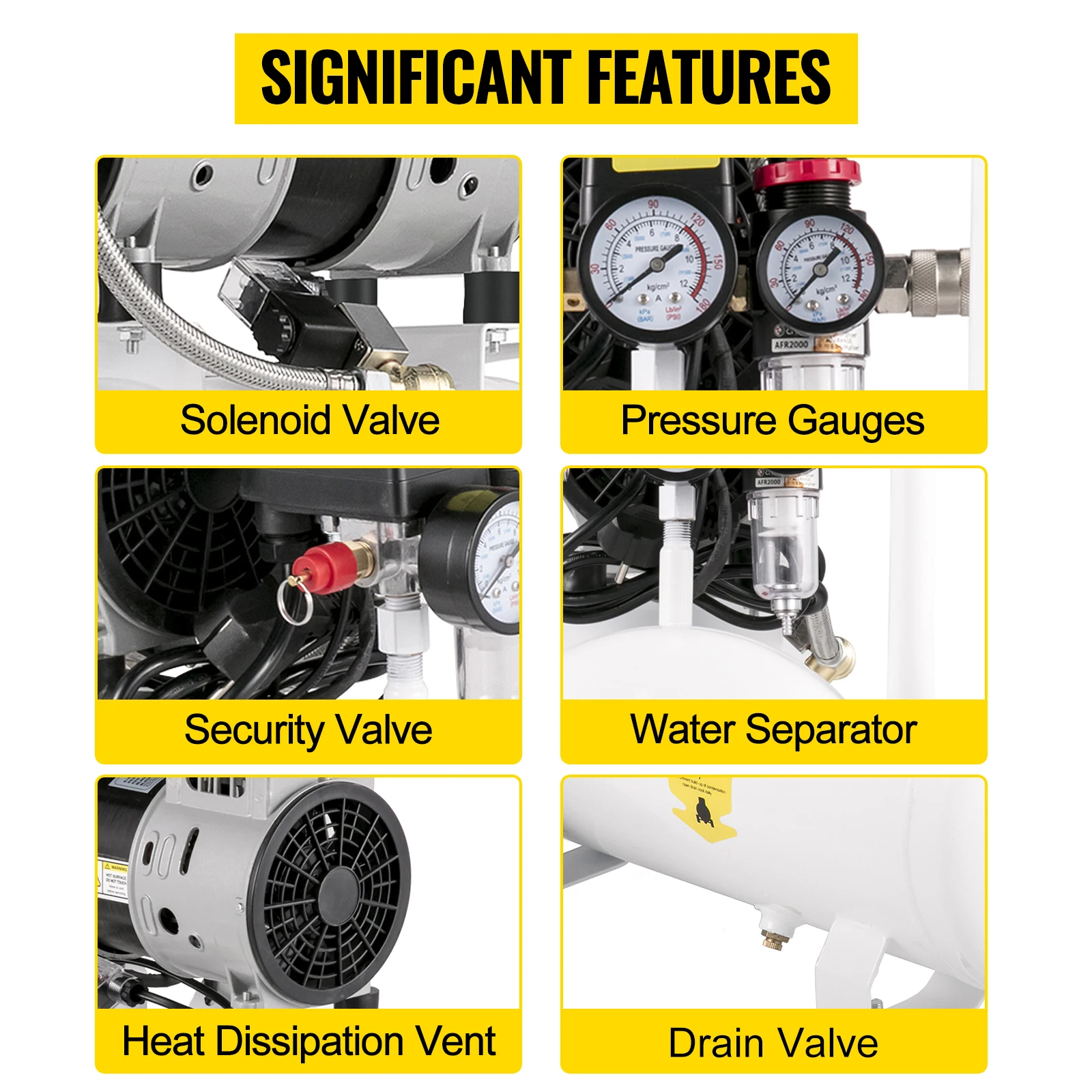 SucceBuy 9L/25L Air Compressor with Pure Copper Motor 550W/750W Oil-free Air Pump For Home Repair Tire Inflation Whisper Compressor