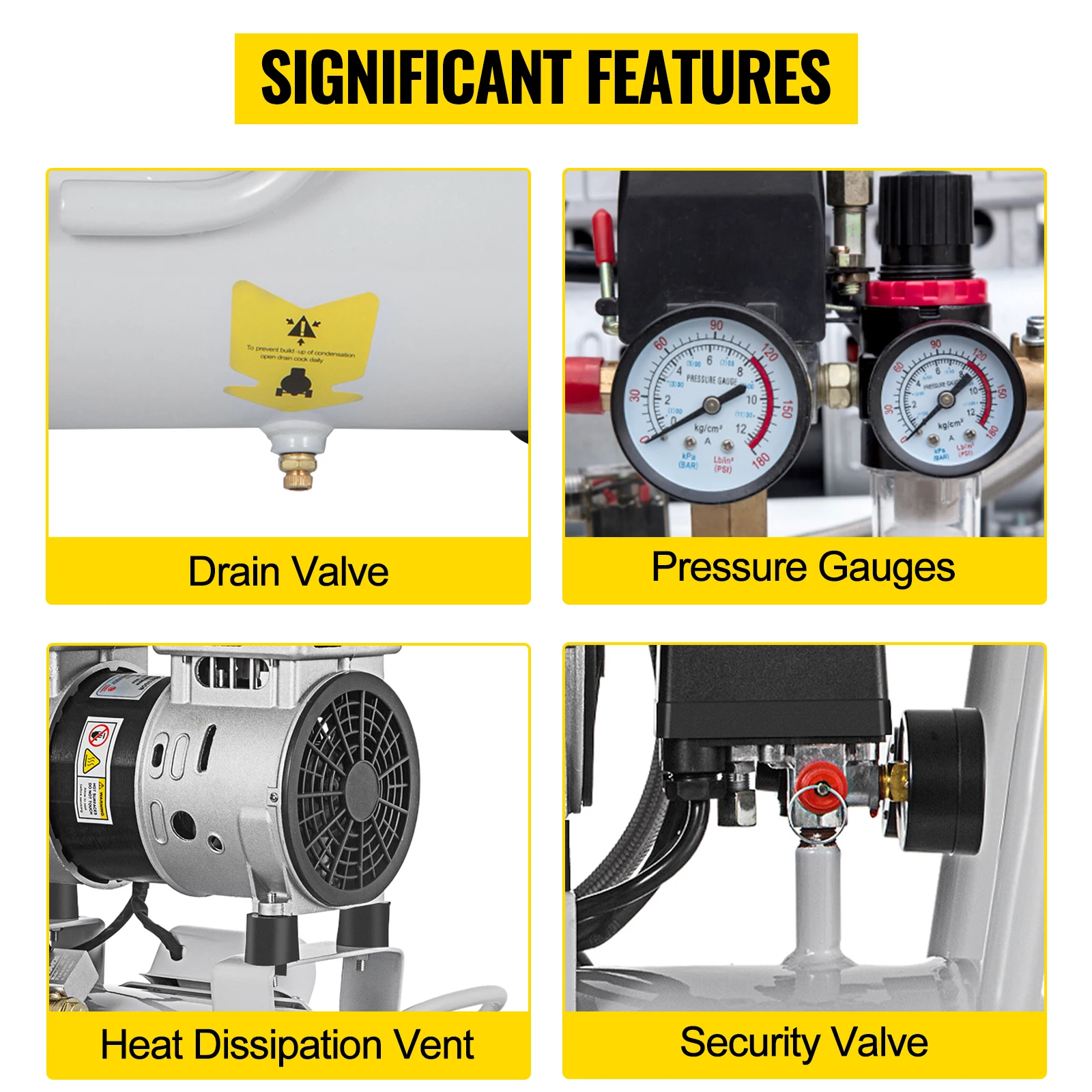 SucceBuy 9L/25L Air Compressor with Pure Copper Motor 550W/750W Oil-free Air Pump For Home Repair Tire Inflation Whisper Compressor