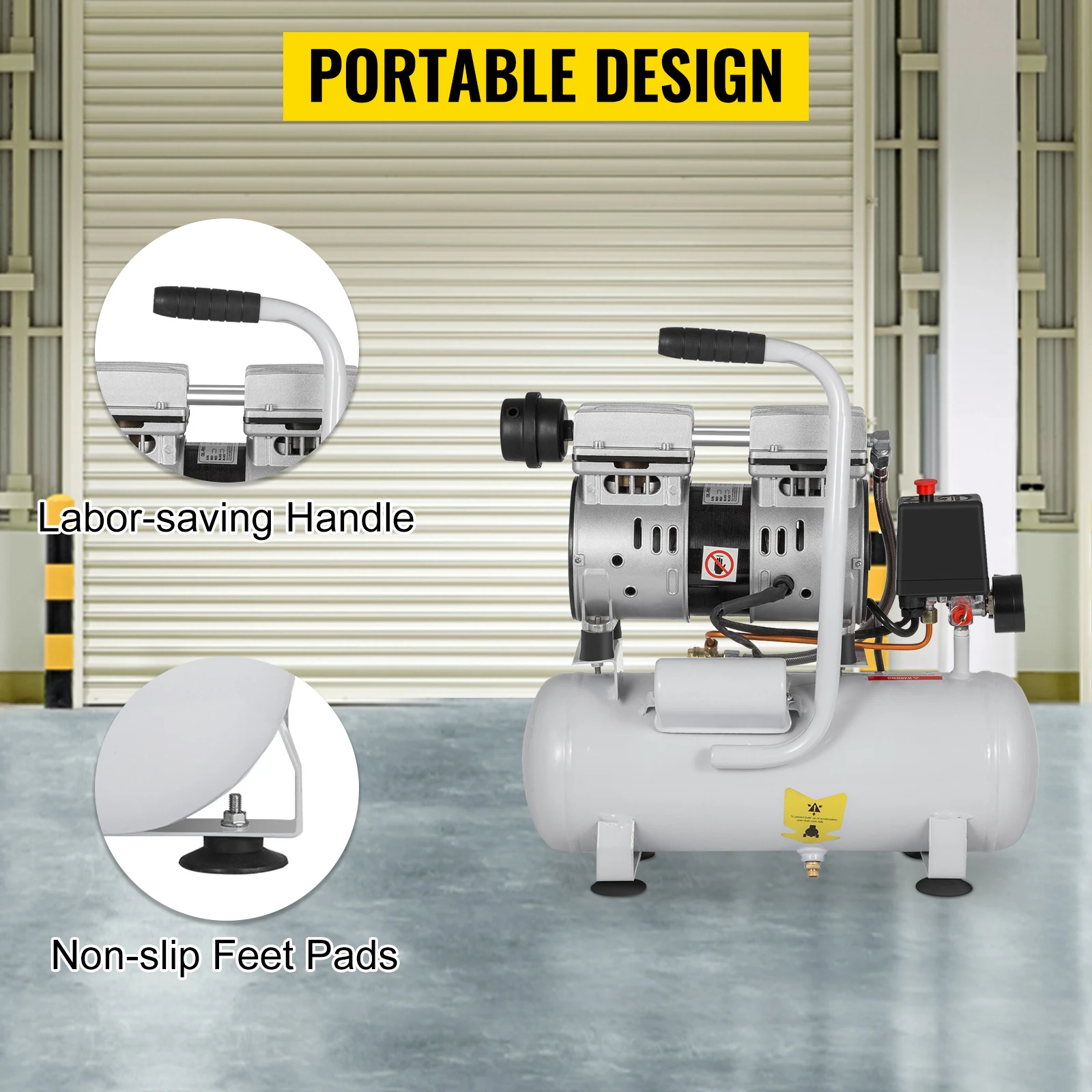 SucceBuy 9L/25L Air Compressor with Pure Copper Motor 550W/750W Oil-free Air Pump For Home Repair Tire Inflation Whisper Compressor