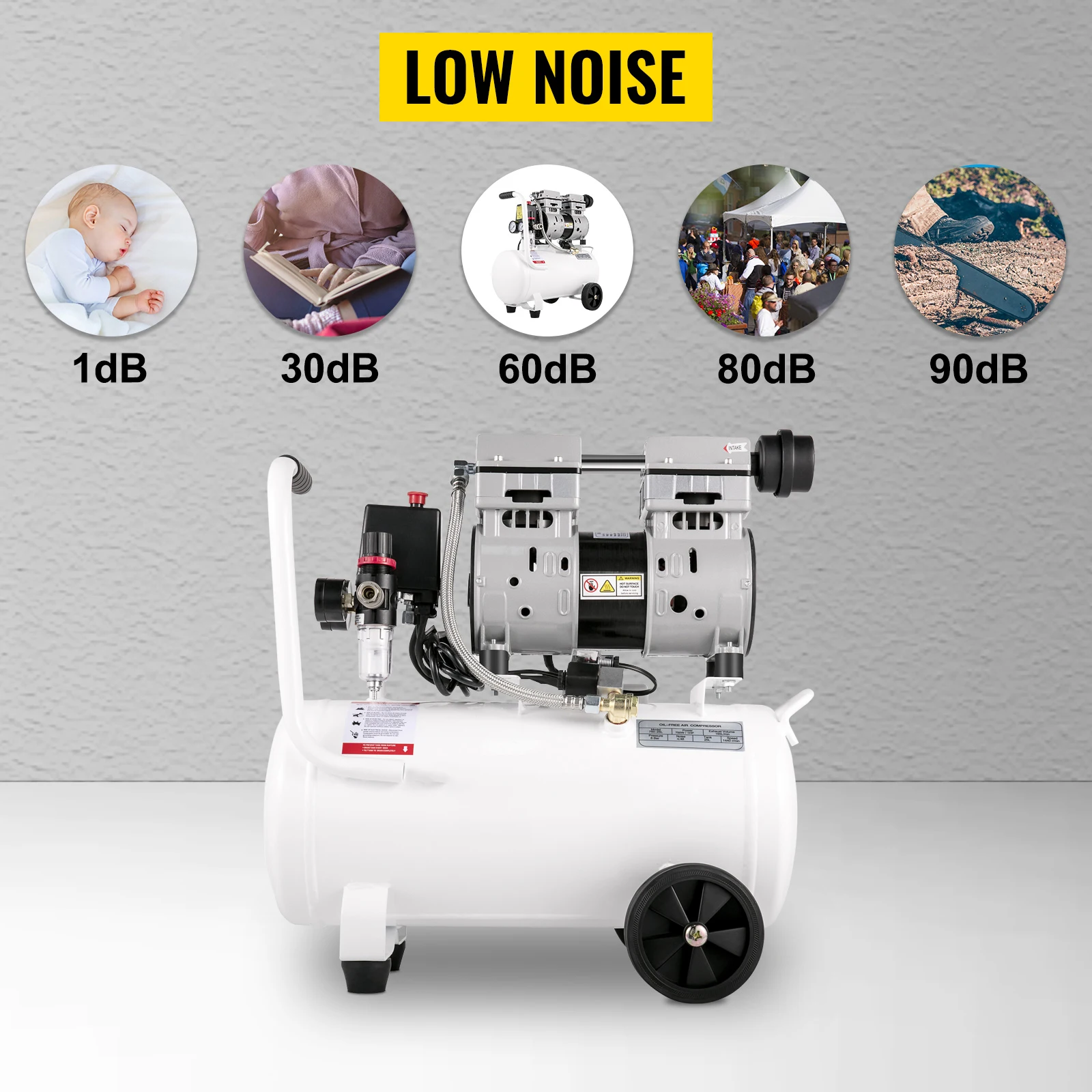 SucceBuy 9L/25L Air Compressor with Pure Copper Motor 550W/750W Oil-free Air Pump For Home Repair Tire Inflation Whisper Compressor
