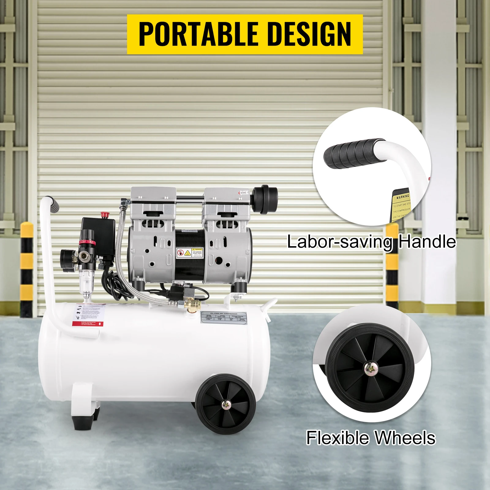 SucceBuy 9L/25L Air Compressor with Pure Copper Motor 550W/750W Oil-free Air Pump For Home Repair Tire Inflation Whisper Compressor