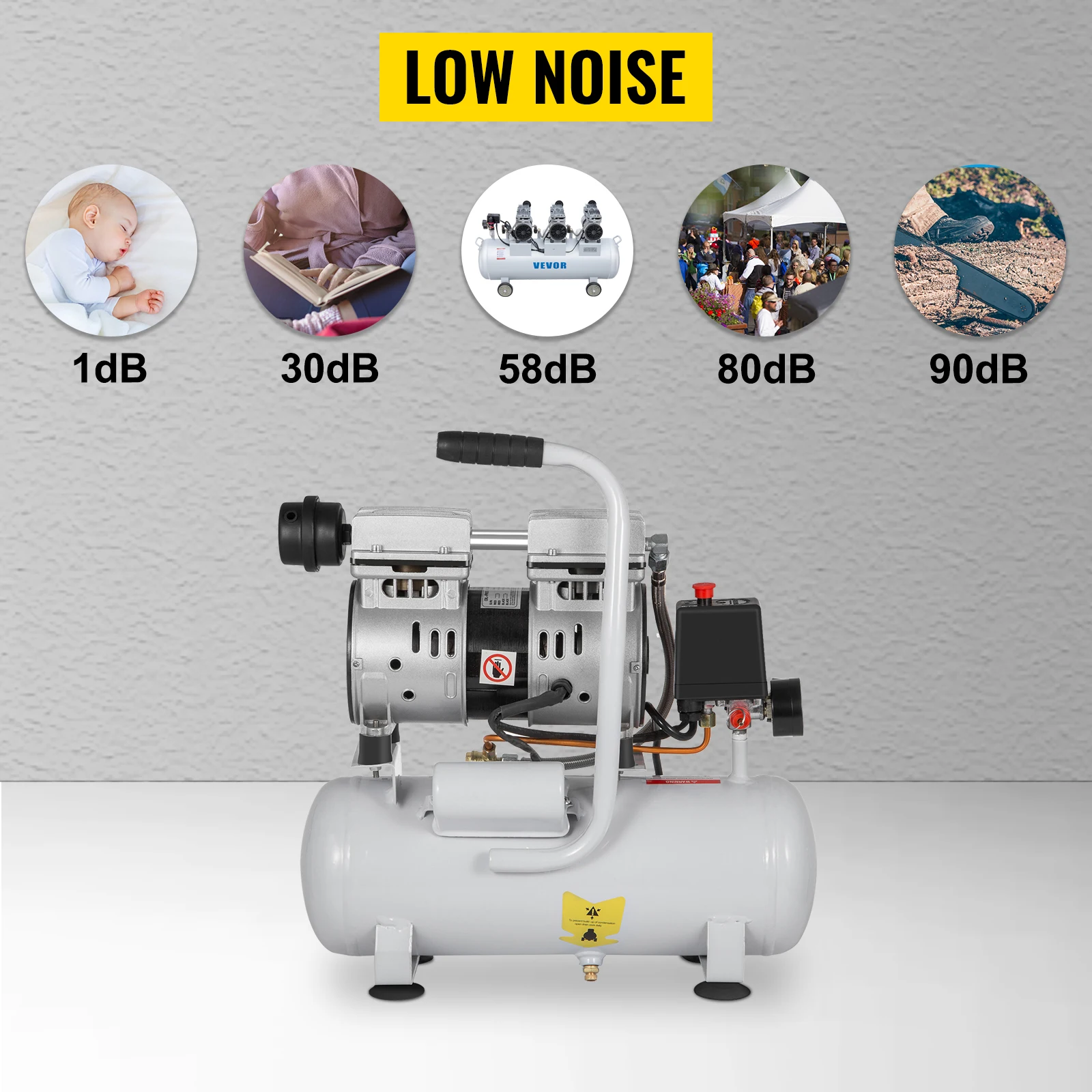 SucceBuy 9L/25L Air Compressor with Pure Copper Motor 550W/750W Oil-free Air Pump For Home Repair Tire Inflation Whisper Compressor
