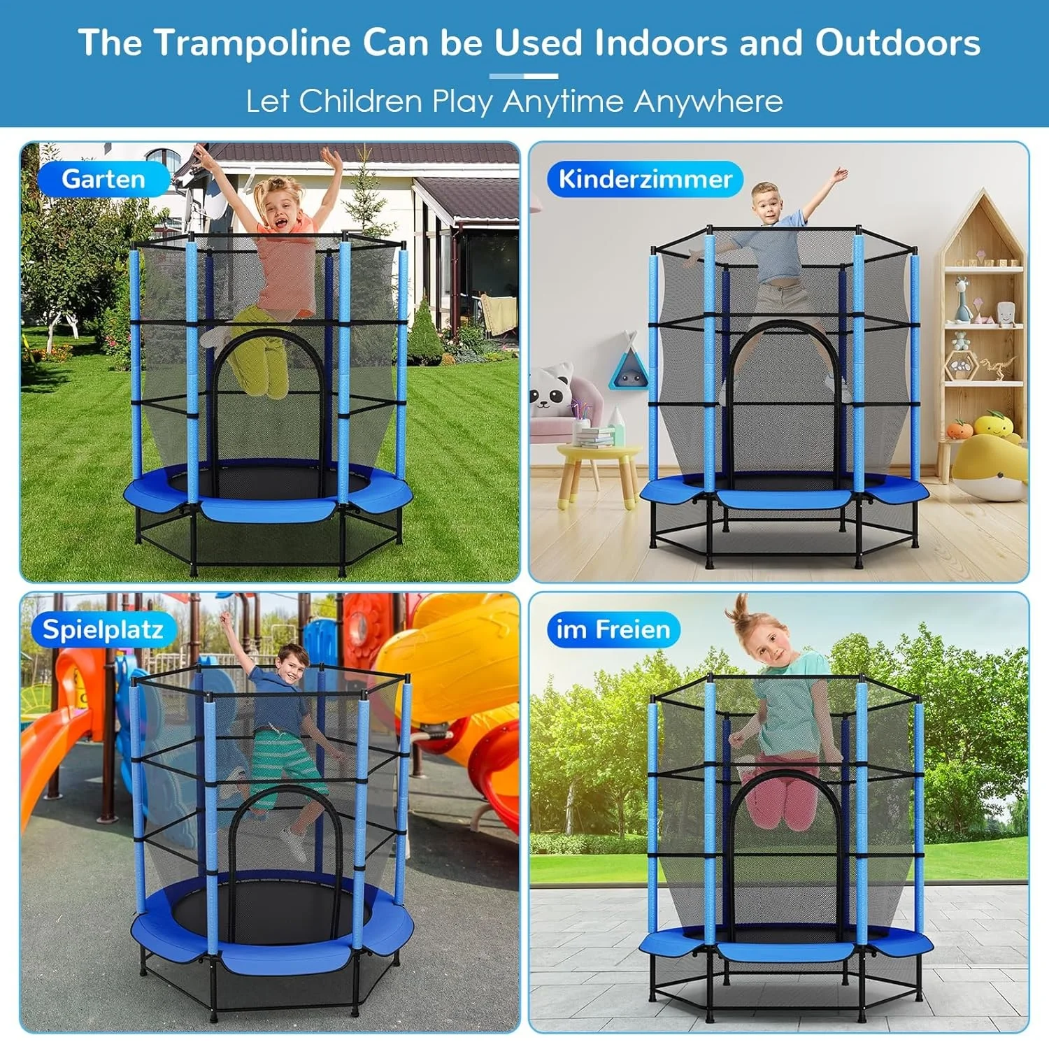Trampoline for Children, Ø 140cm Mini Toddler Trampoline with Safety Net,Built-in Zipper, Round Trampoline Indoor and Outdoor