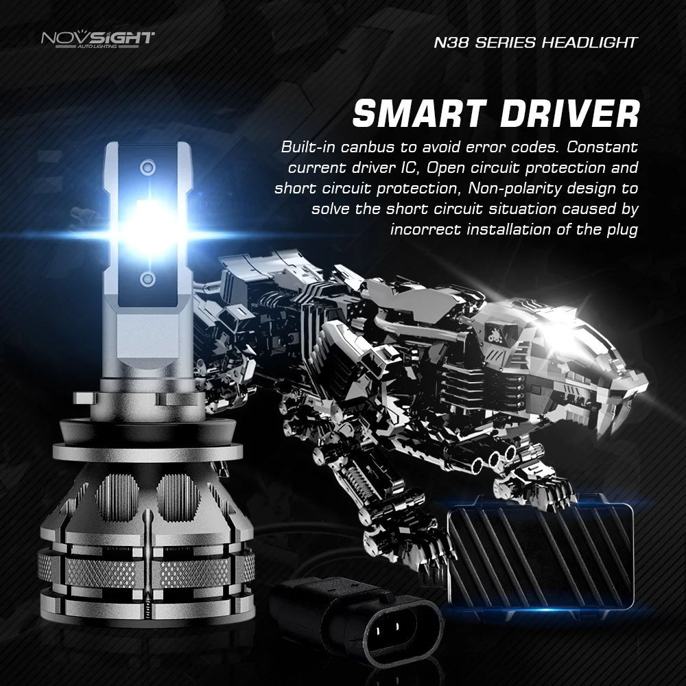 NOVSIGHT H11 Led 80W 15000LM H4 H7 H1 H3 H13 9003 9005 9006 9007 9012 Decoder Mini Size Car Headlight Bulbs 6500K Auto Led Bulb
