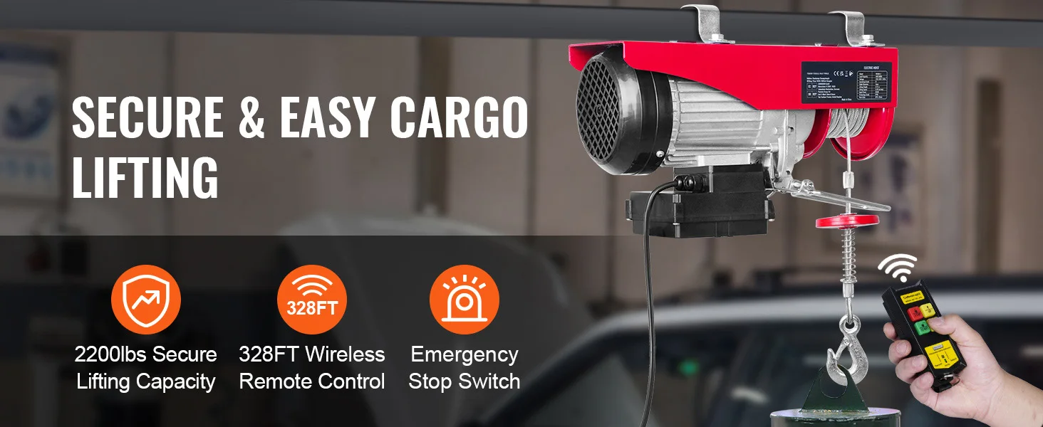 SucceBuy 400-1000kg Electric Hoist Lifting Crane Cable Hoist Winch for Boat Car Garage Elevator with Wired Remote Control Lifter