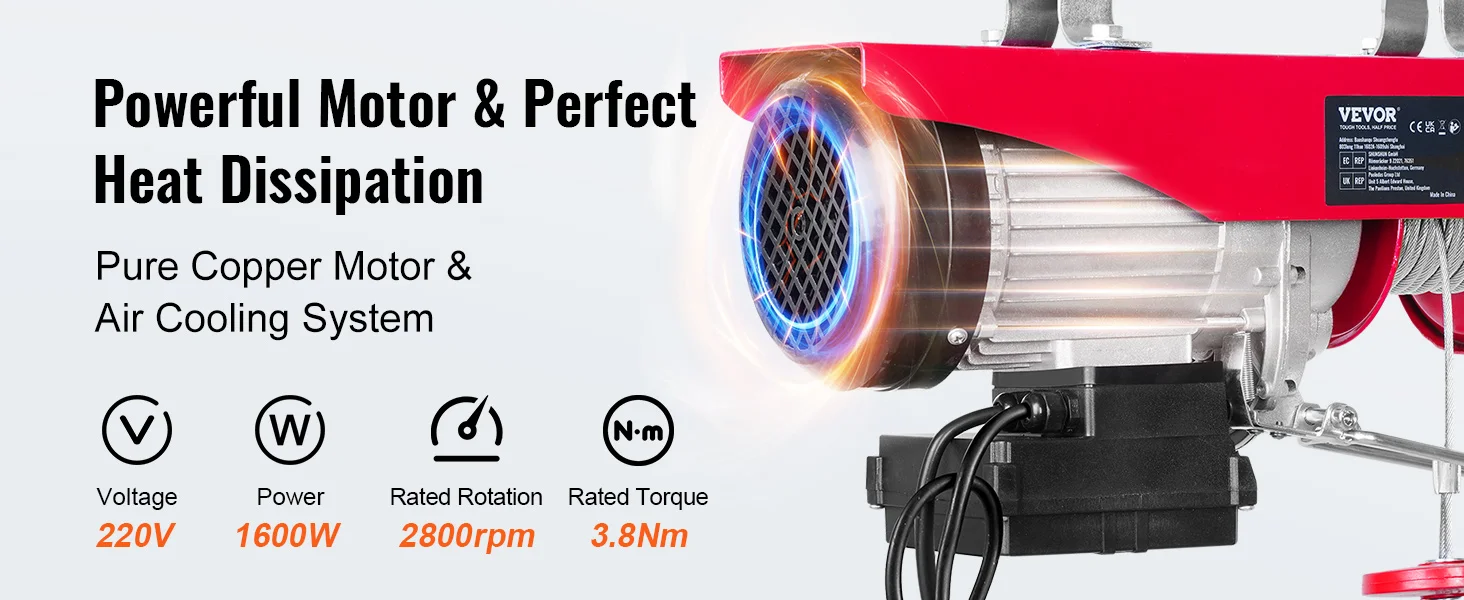 SucceBuy 400-1000kg Electric Hoist Lifting Crane Cable Hoist Winch for Boat Car Garage Elevator with Wired Remote Control Lifter