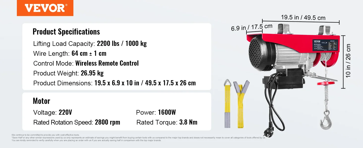 SucceBuy 400-1000kg Electric Hoist Lifting Crane Cable Hoist Winch for Boat Car Garage Elevator with Wired Remote Control Lifter