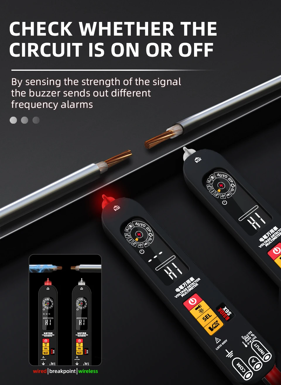 BSIDE Digital Multimeter, Non-Contact Voltmeter, DC AC Voltage Smart Detector Ohm Capacitance Hertz Connectivity Tester