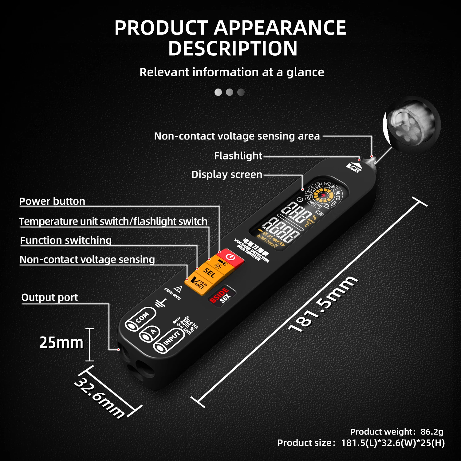 BSIDE Digital Multimeter, Non-Contact Voltmeter, DC AC Voltage Smart Detector Ohm Capacitance Hertz Connectivity Tester