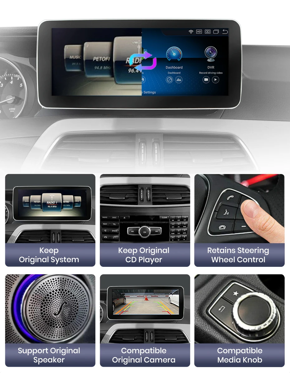 Junsun KSW Qualcomm 665 CarPlay For Apple Car Radio Multimedia For Mercedes-Benz C Class W204 S205 C204 2007-2018 4G WiFi Stereo