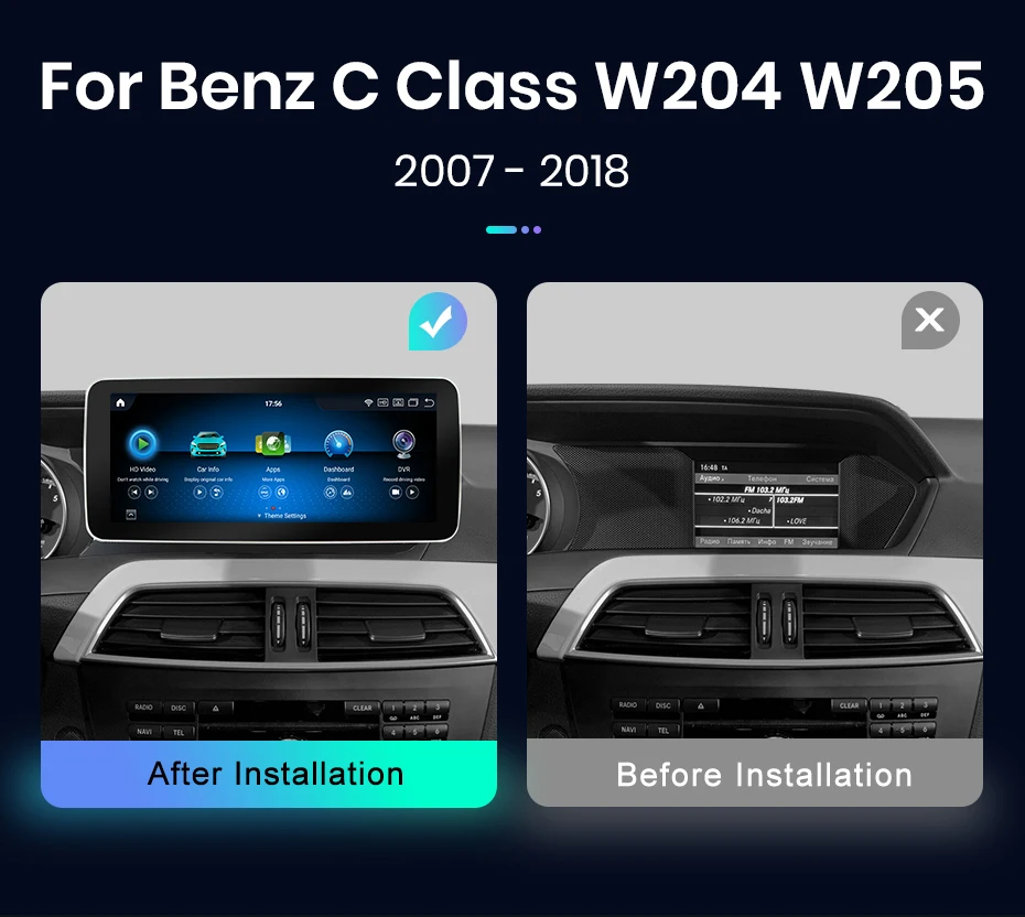 Junsun KSW Qualcomm 665 CarPlay For Apple Car Radio Multimedia For Mercedes-Benz C Class W204 S205 C204 2007-2018 4G WiFi Stereo