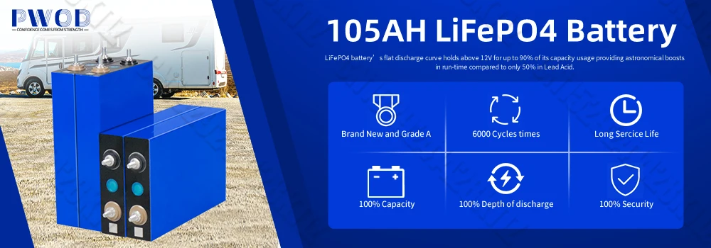 3.2V Lifepo4 Battery 105AH Brand New Lithium Iron Phosphate Cell DIY 12V 24V 48V for Camping Boat Golf Cart RV EV Forklift