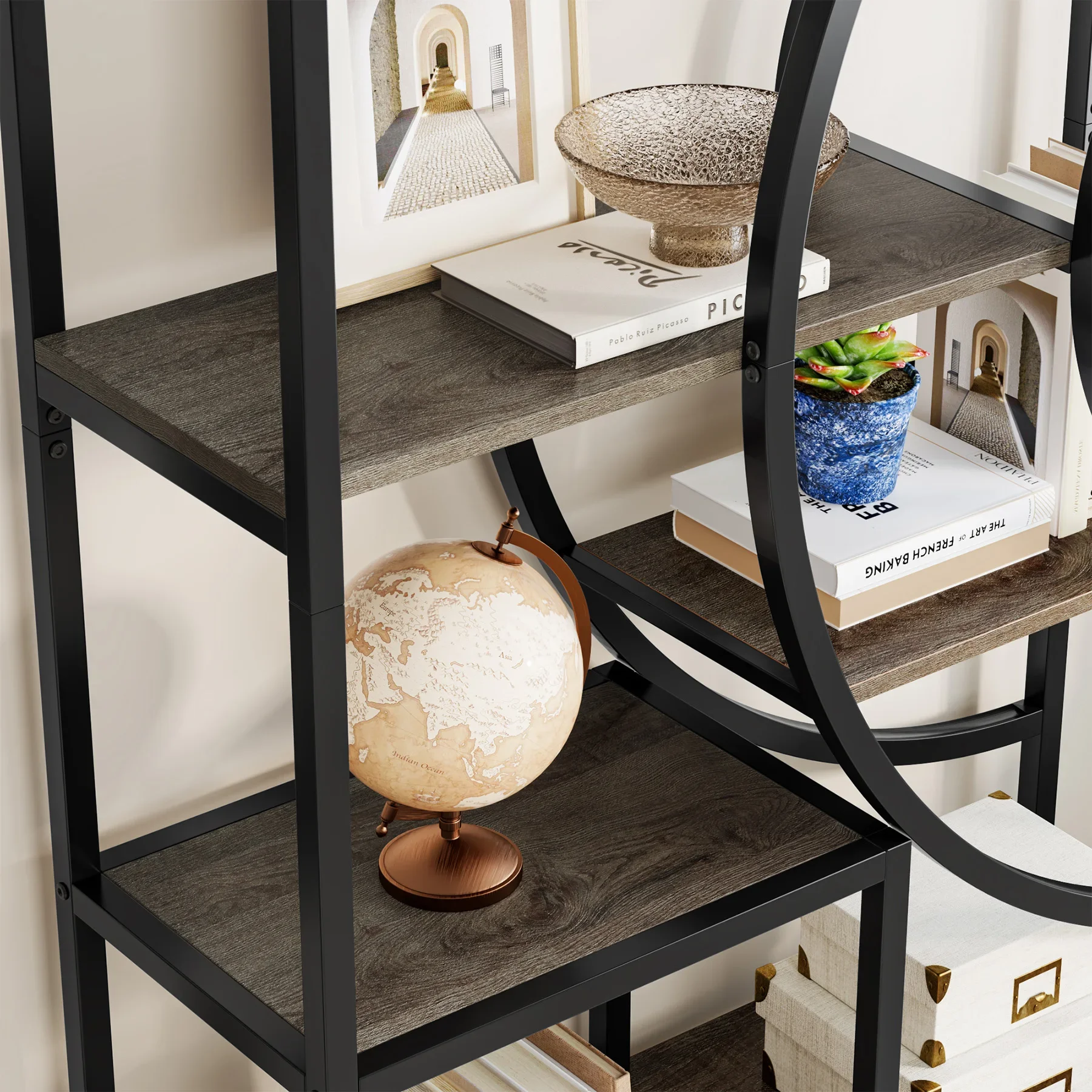 Tribesigns 71 inches Geometric Bookcase, 8-Tiers Bookshelves, Rustic Bookcase with Metal Frame, Freestanding Open Shelving