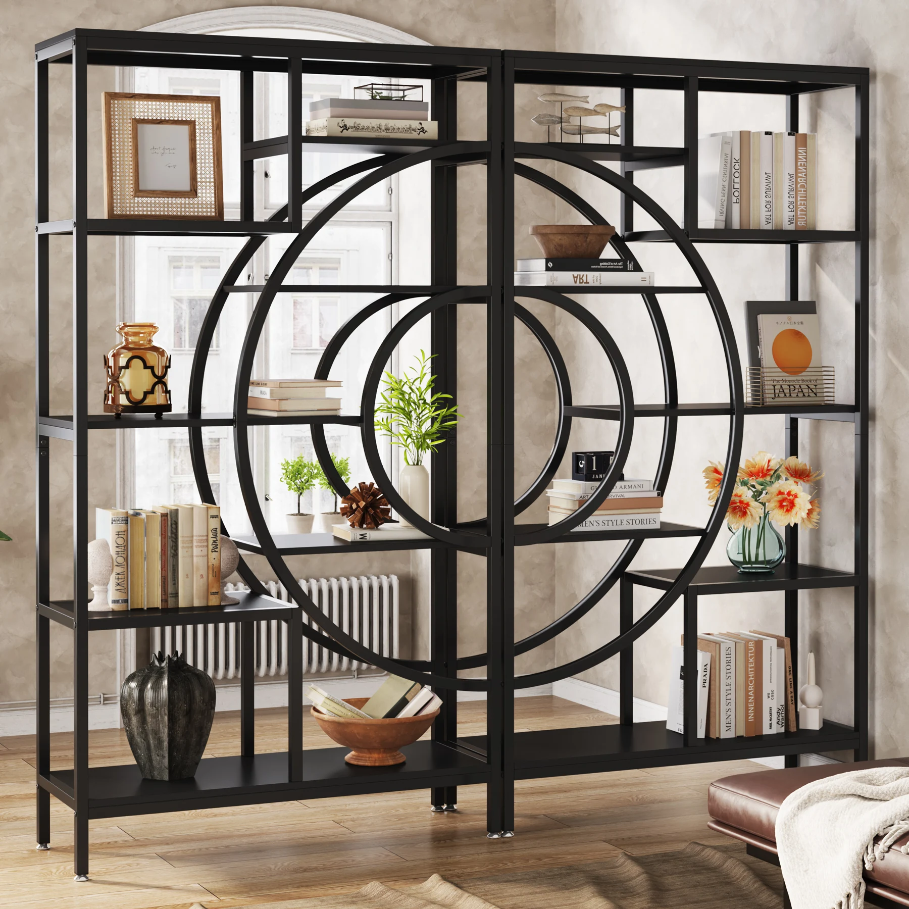 Tribesigns 71 inches Geometric Bookcase, 8-Tiers Bookshelves, Rustic Bookcase with Metal Frame, Freestanding Open Shelving