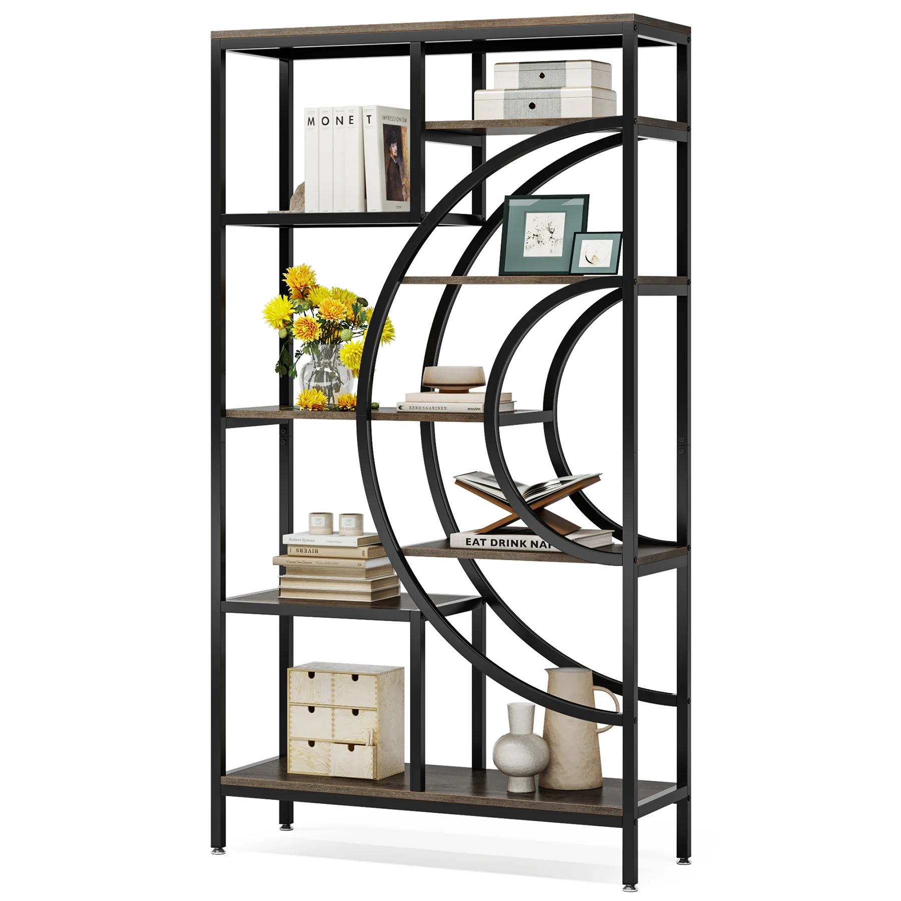 Tribesigns 71 inches Geometric Bookcase, 8-Tiers Bookshelves, Rustic Bookcase with Metal Frame, Freestanding Open Shelving