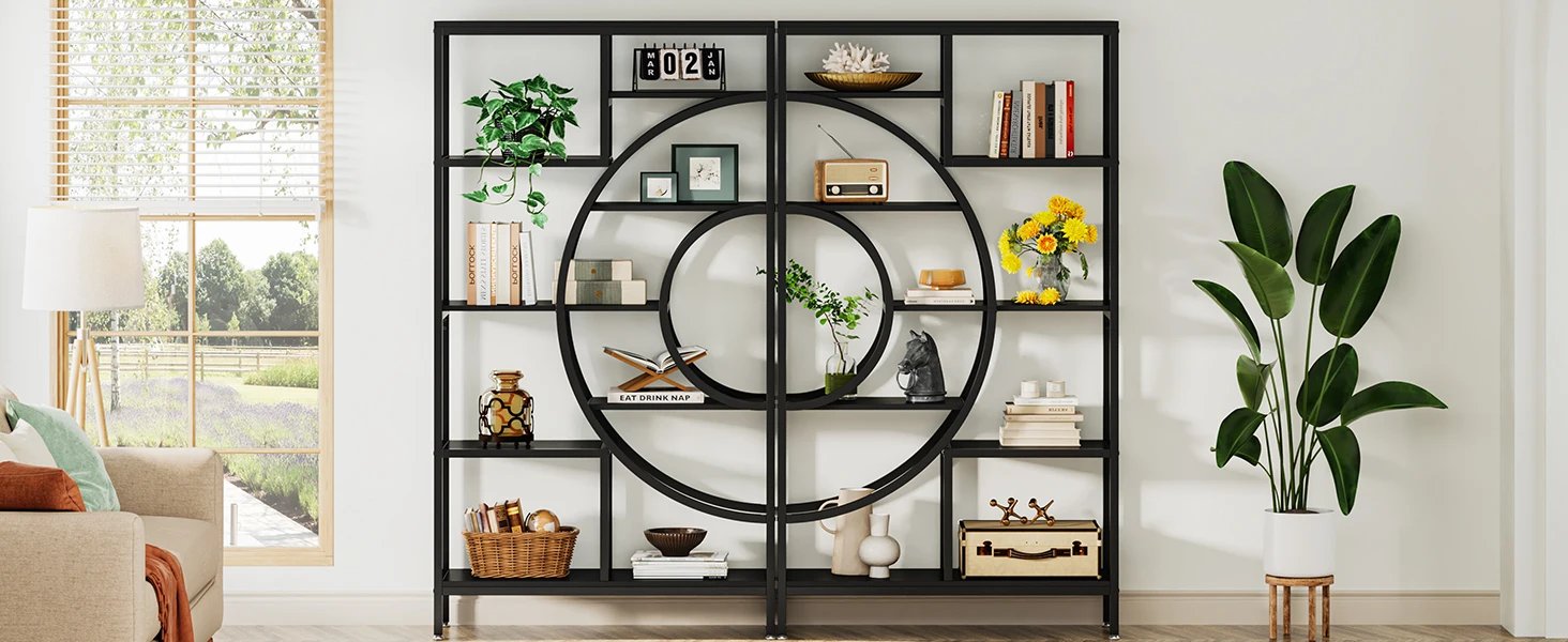 Tribesigns 71 inches Geometric Bookcase, 8-Tiers Bookshelves, Rustic Bookcase with Metal Frame, Freestanding Open Shelving