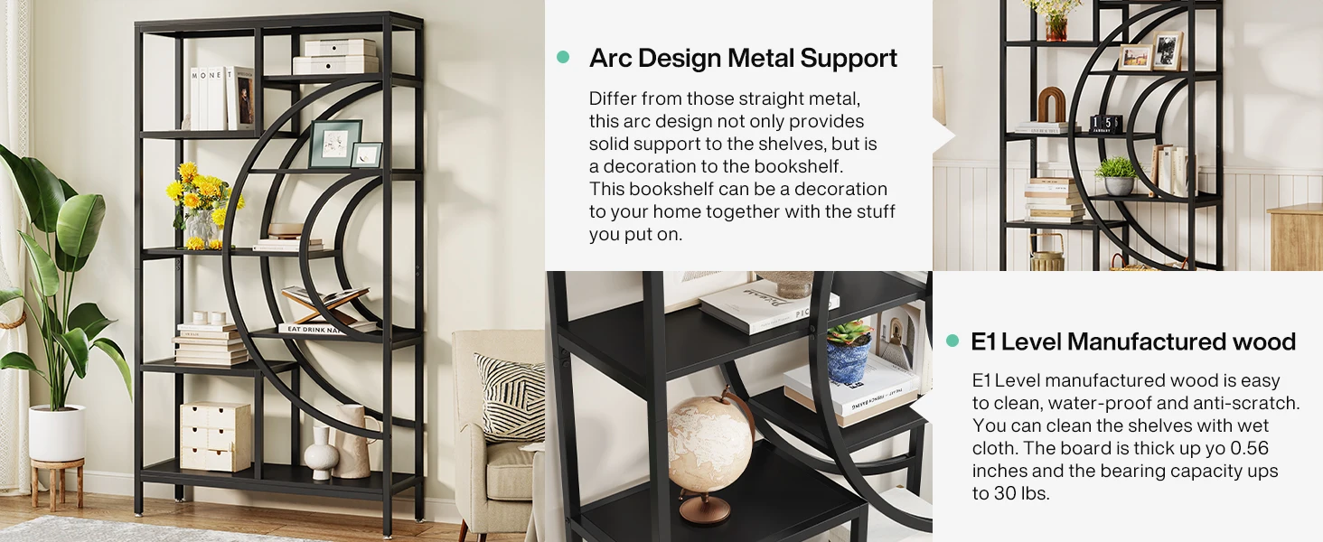 Tribesigns 71 inches Geometric Bookcase, 8-Tiers Bookshelves, Rustic Bookcase with Metal Frame, Freestanding Open Shelving