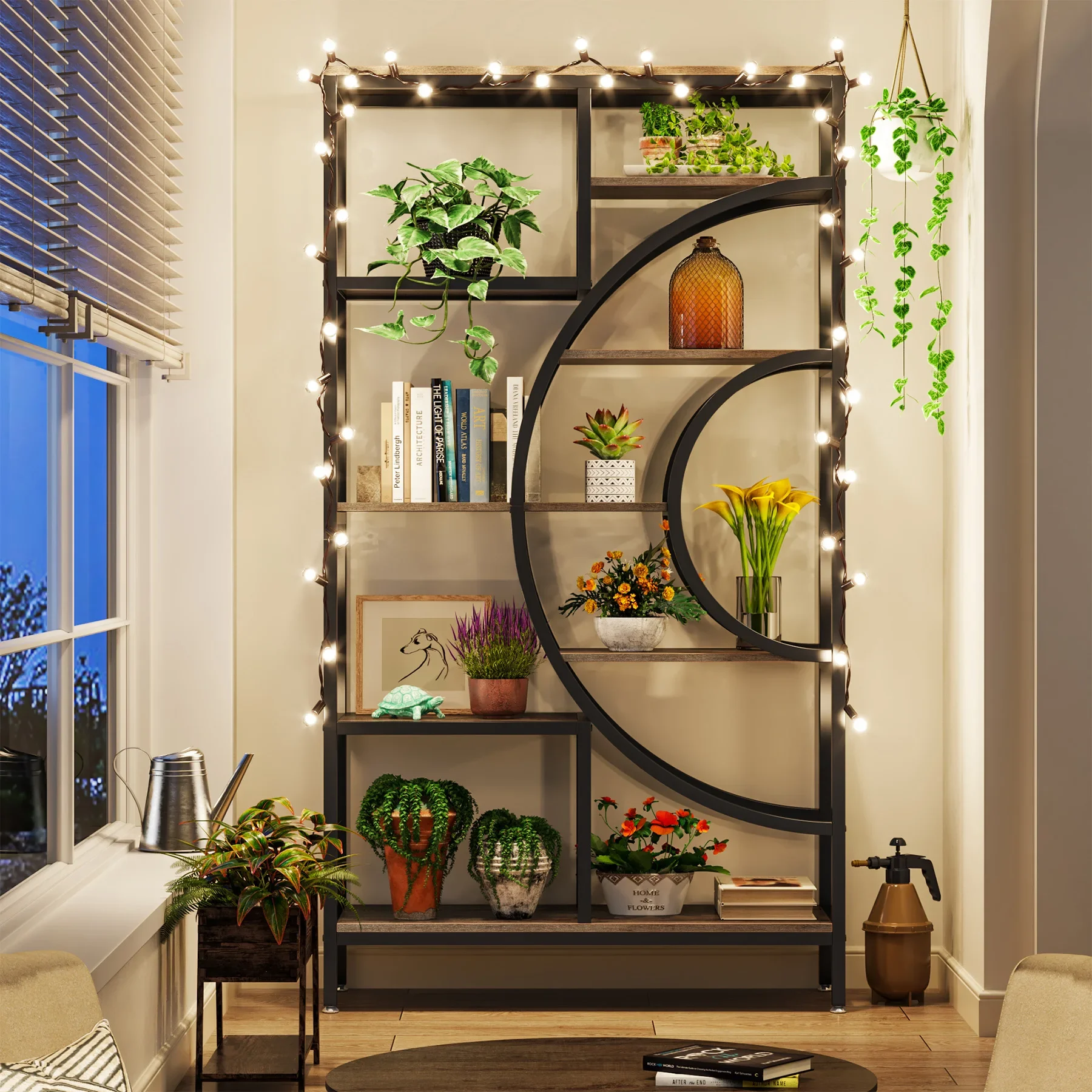 Tribesigns 71 inches Geometric Bookcase, 8-Tiers Bookshelves, Rustic Bookcase with Metal Frame, Freestanding Open Shelving