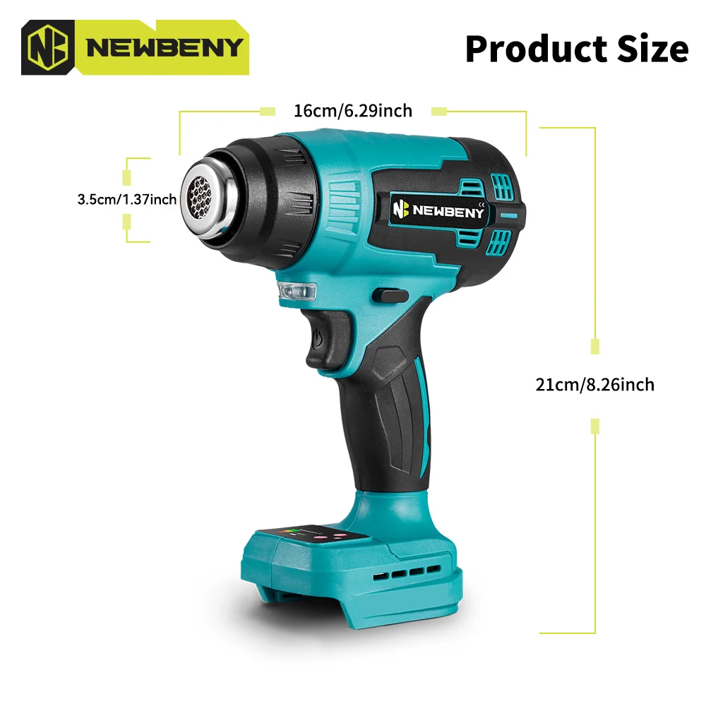 NEWBENY 2000W 500℃ Electric Hot Air Gun 9 Gears Handheld Cordless Rechargeable Industrial Home Power Tool For Makita Battery Pin