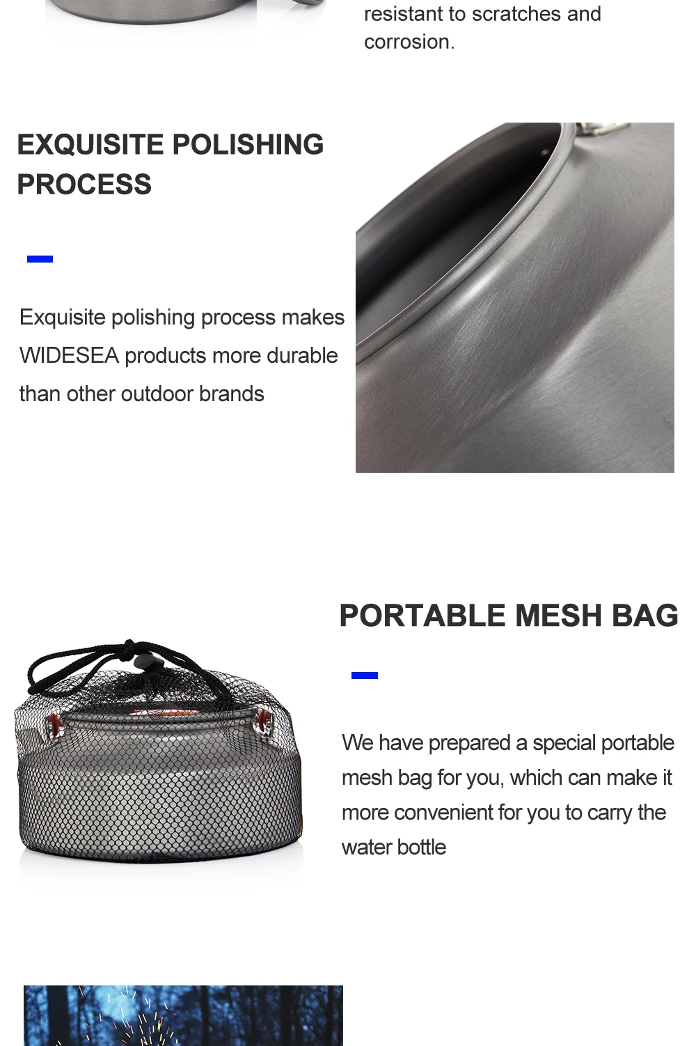 Widesea 1.1L 2L1.5L Camping Water Kettle Outdoor Coffee Kettle Tableware Picnic Set Supplies Equipment Utensils Tourism Cookware