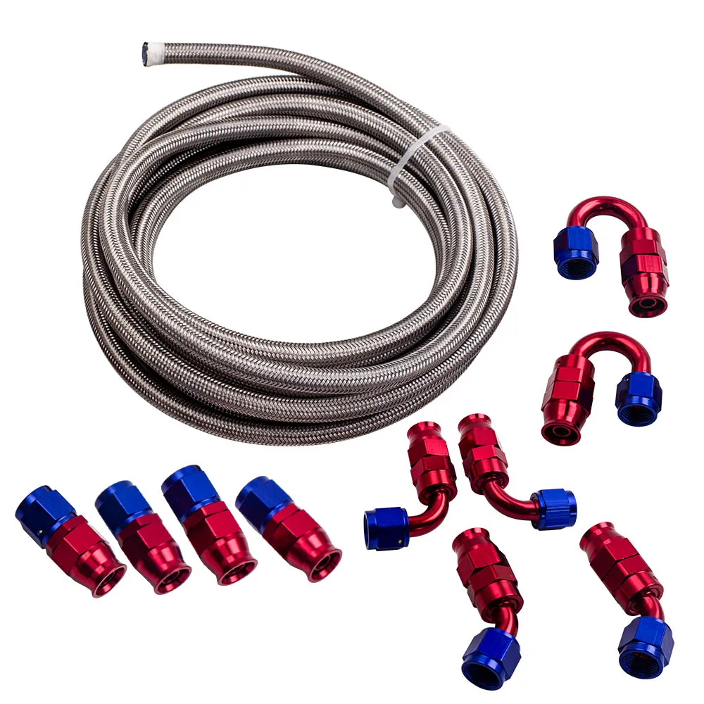 Stainless Steel PTFE Fuel Line Hose 6M 20FT AN6 -6 AN Swivel Fitting Return Kit