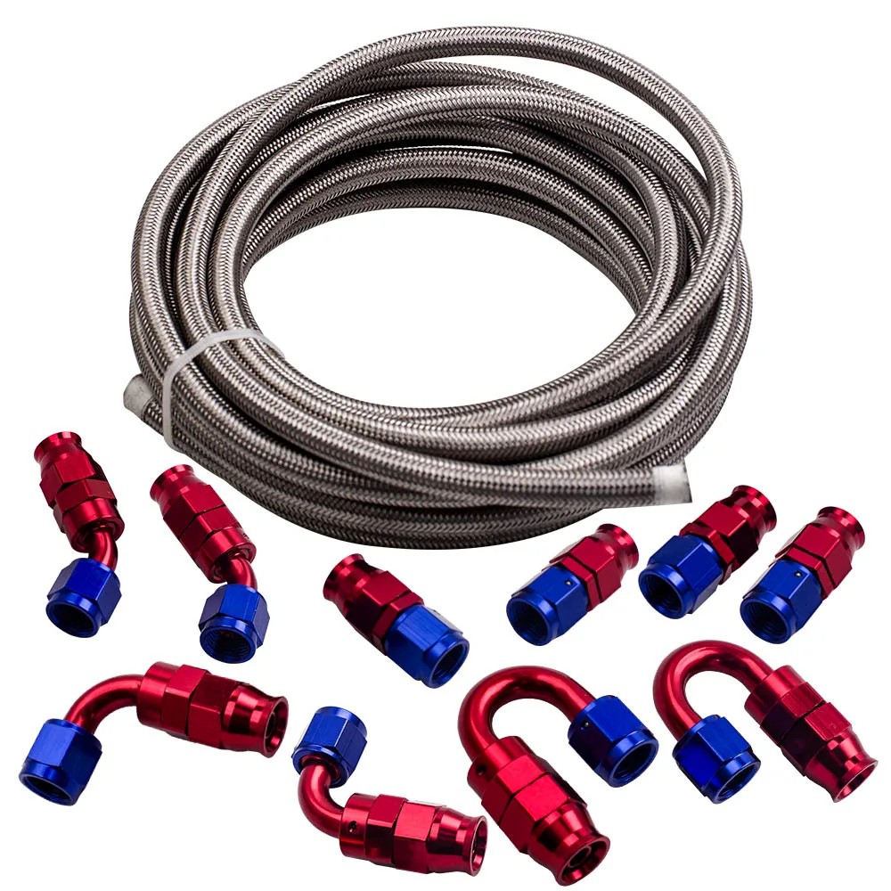 Stainless Steel PTFE Fuel Line Hose 6M 20FT AN6 -6 AN Swivel Fitting Return Kit