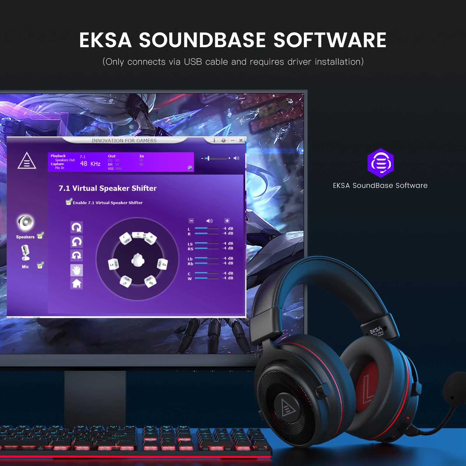 EKSA E900Pro Gaming Headset Gamer 7.1 Surround Sound USB Wired Headphones with Noise Cancelling Microphone for PC/PS4/PS5/Xbox