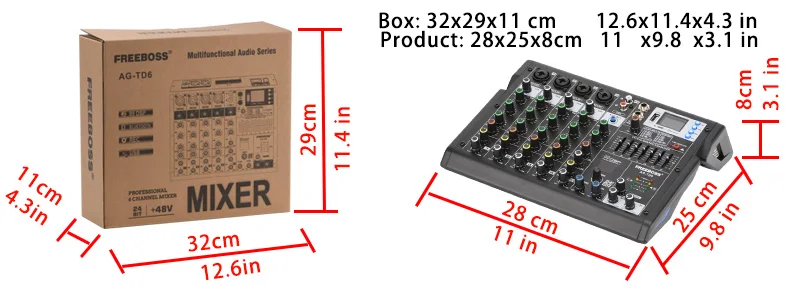 FREEBOSS 99 Effects 7 Band EQ Audio Sound Mixer 6 Channels Bluetooth USB Play Record Mixing Console for DJ Studio Karaoke AG-TD6