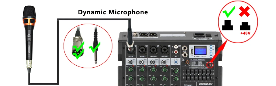 FREEBOSS 99 Effects 7 Band EQ Audio Sound Mixer 6 Channels Bluetooth USB Play Record Mixing Console for DJ Studio Karaoke AG-TD6