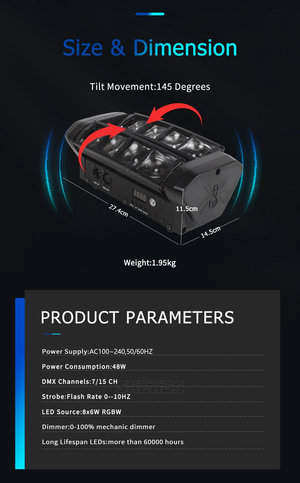Mini LED 8X6W/9x10W Spider Light RGBW DMX512 Spider Moving Head Beam Light Used In DJ Disco Bar KTV Stage Lighting SHEHDS