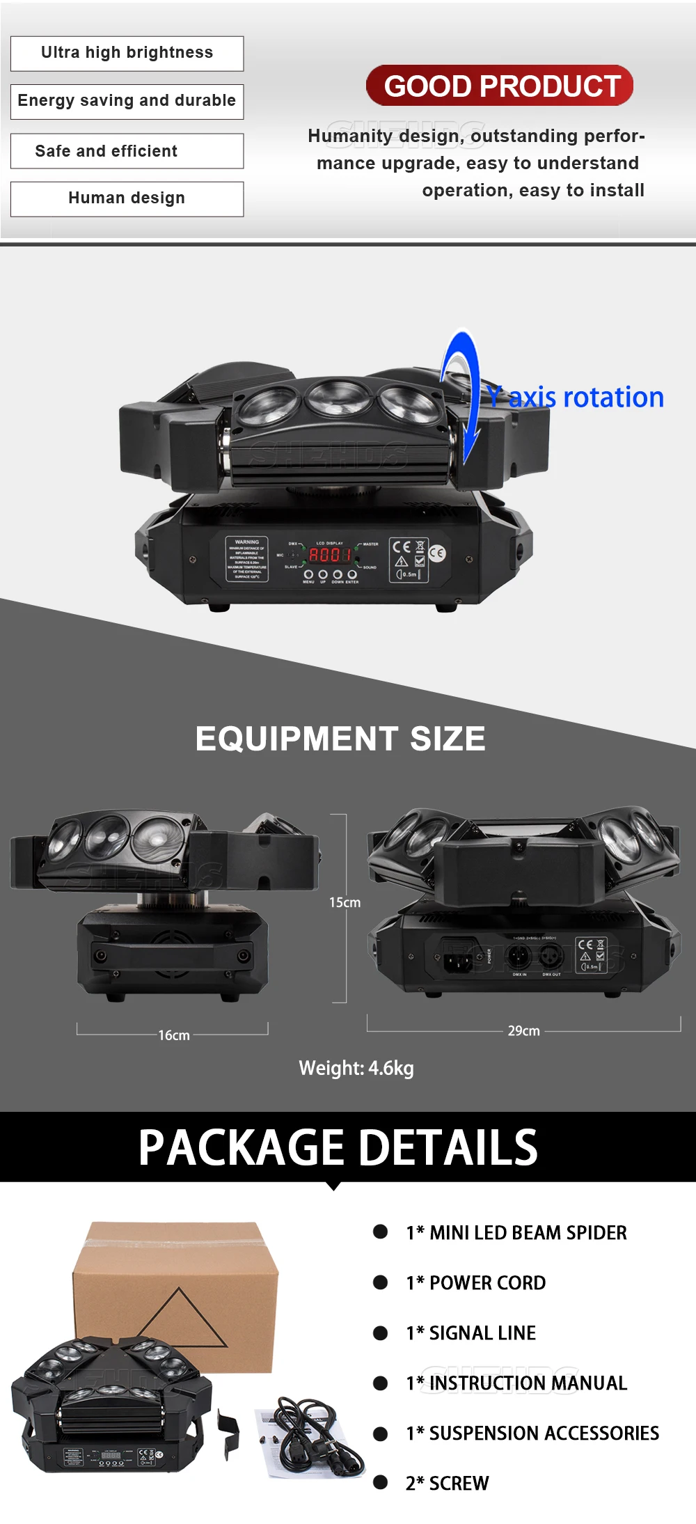 Mini LED 8X6W/9x10W Spider Light RGBW DMX512 Spider Moving Head Beam Light Used In DJ Disco Bar KTV Stage Lighting SHEHDS