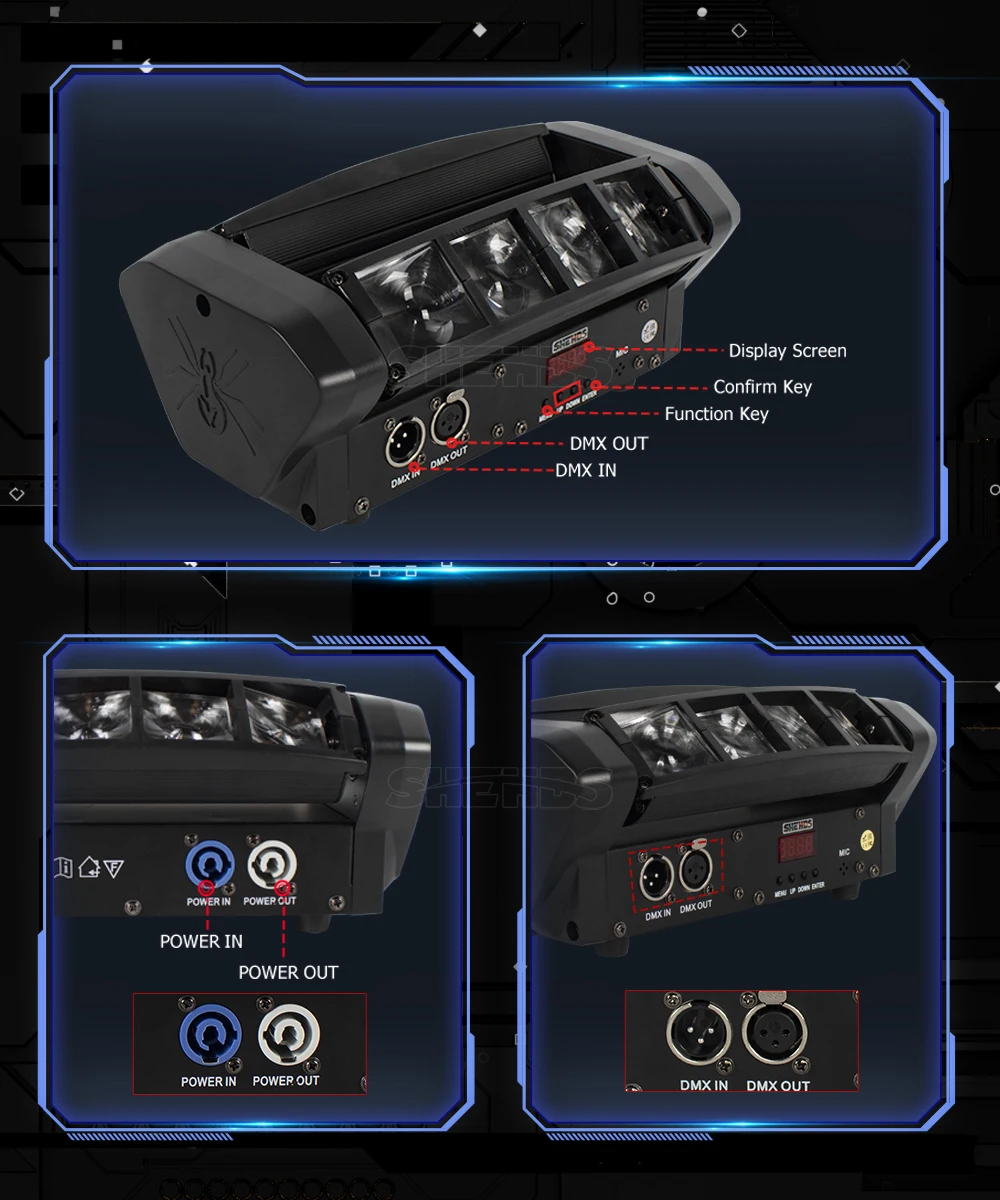 Mini LED 8X6W/9x10W Spider Light RGBW DMX512 Spider Moving Head Beam Light Used In DJ Disco Bar KTV Stage Lighting SHEHDS