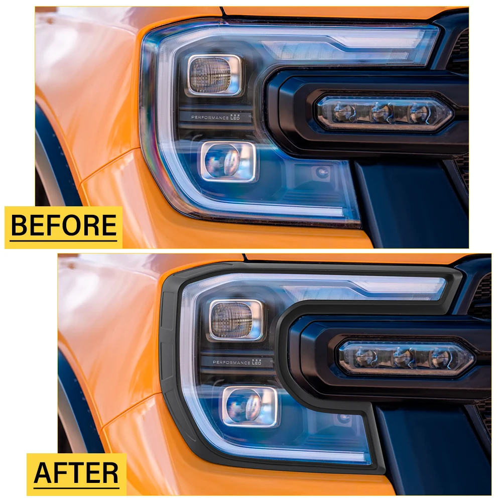 Front Headlight Cover Head Lights Cover For Ford Ranger Raptor Next Gen2023  2024 model Wildtrak XLT Sport Car Accessories