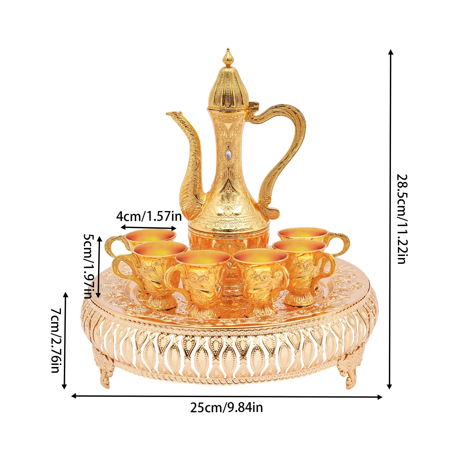 1 Teapot 6 Teacups with Tray European Tea Service Set Zinc Alloy Drinkware Afternoon Tea Party