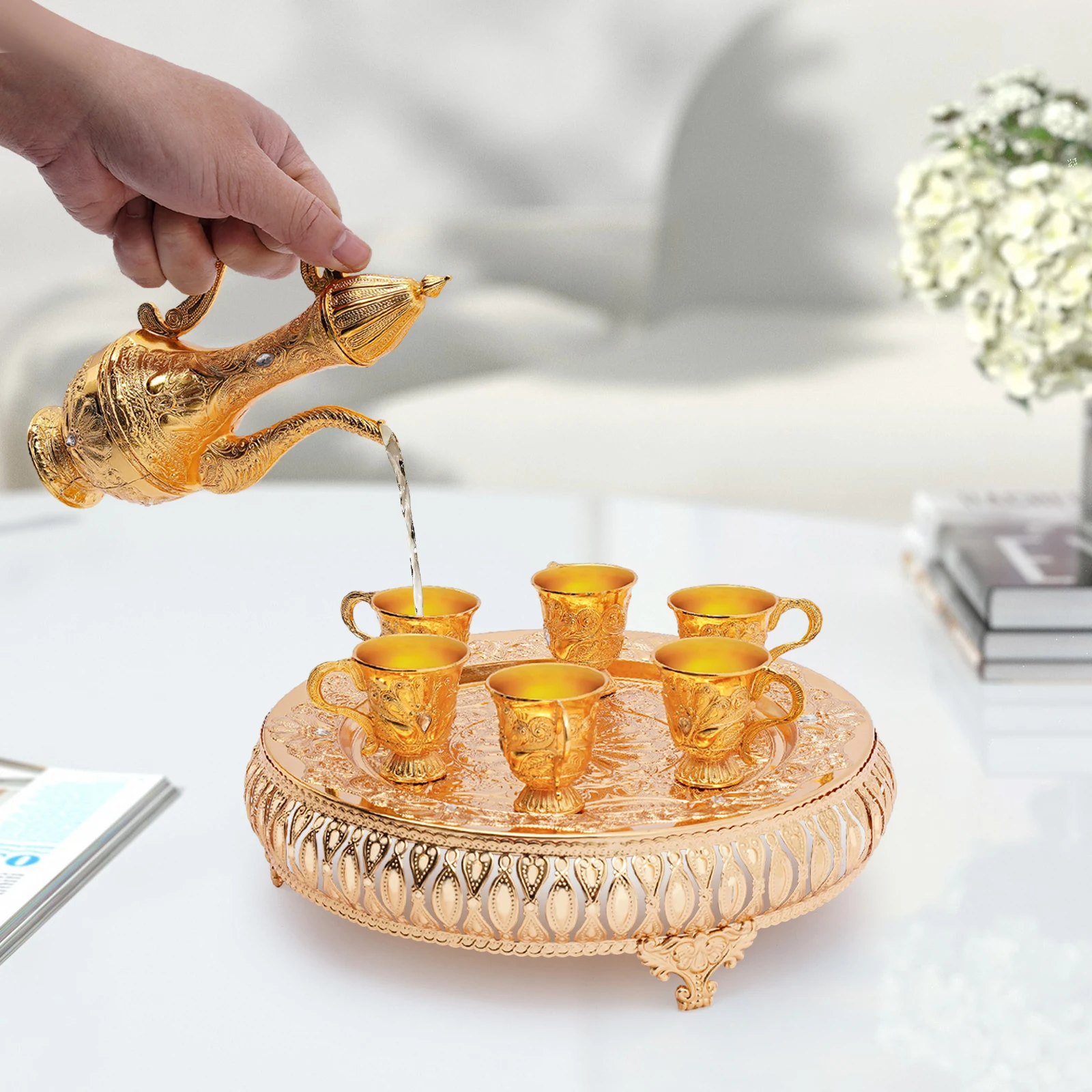 1 Teapot 6 Teacups with Tray European Tea Service Set Zinc Alloy Drinkware Afternoon Tea Party