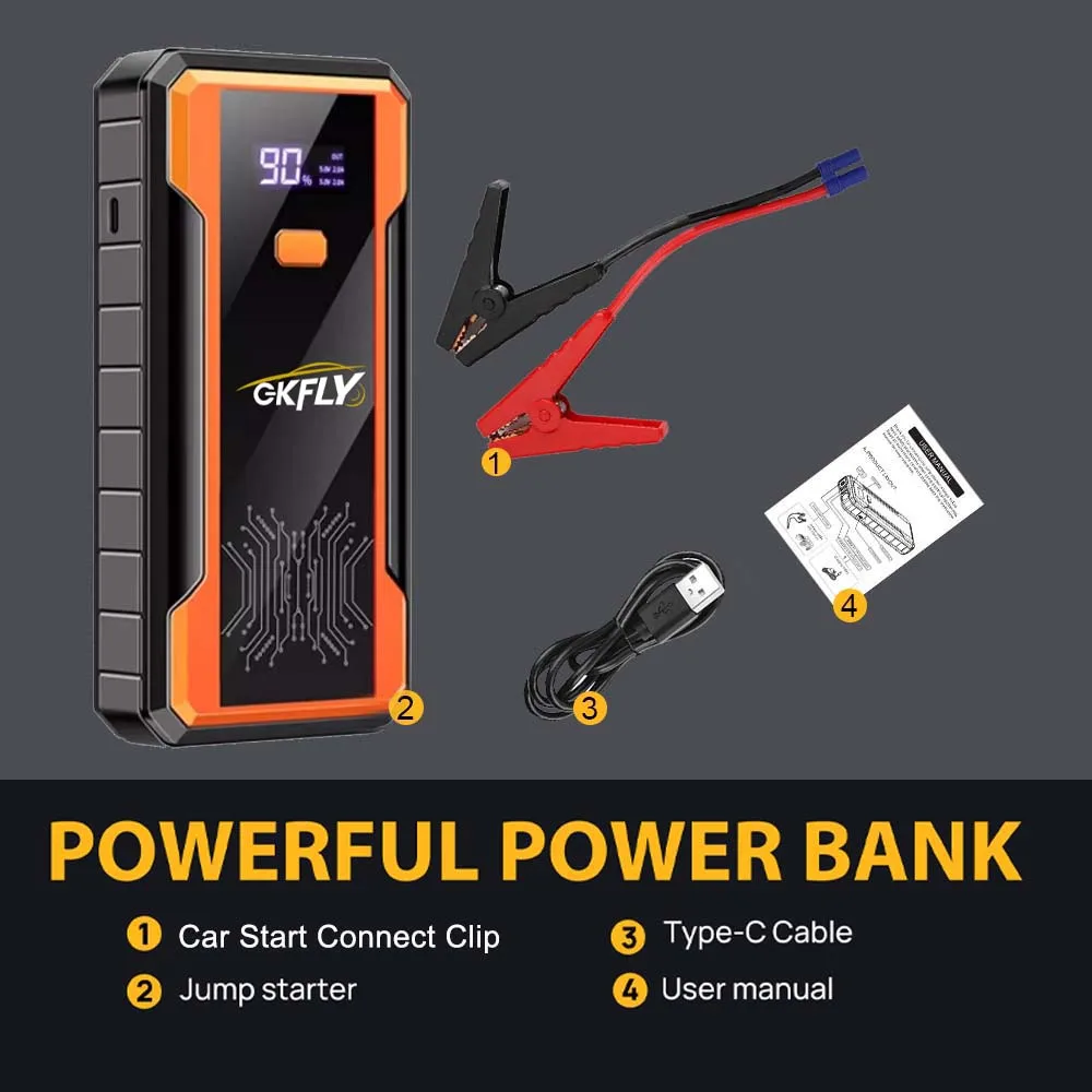 GKFLY 4000A Car Jump Starter Portable Power Bank 2000A Car Battery Booster 12V Auxiliary Starting Device for Diesel